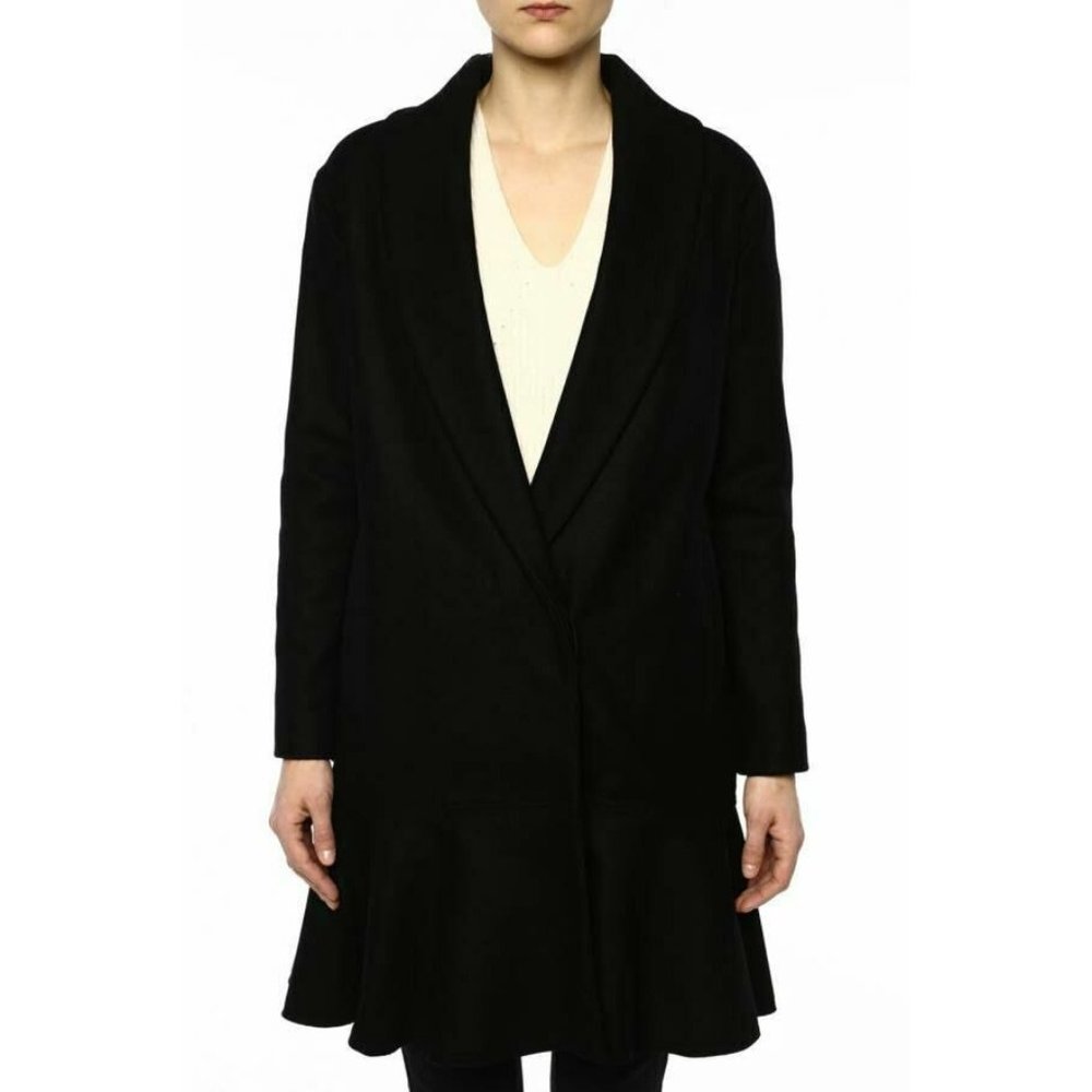 ๐ ALLSAINTS Grace Coat Italian Wool Ruffle Black X-Small - Picture 7 of 13